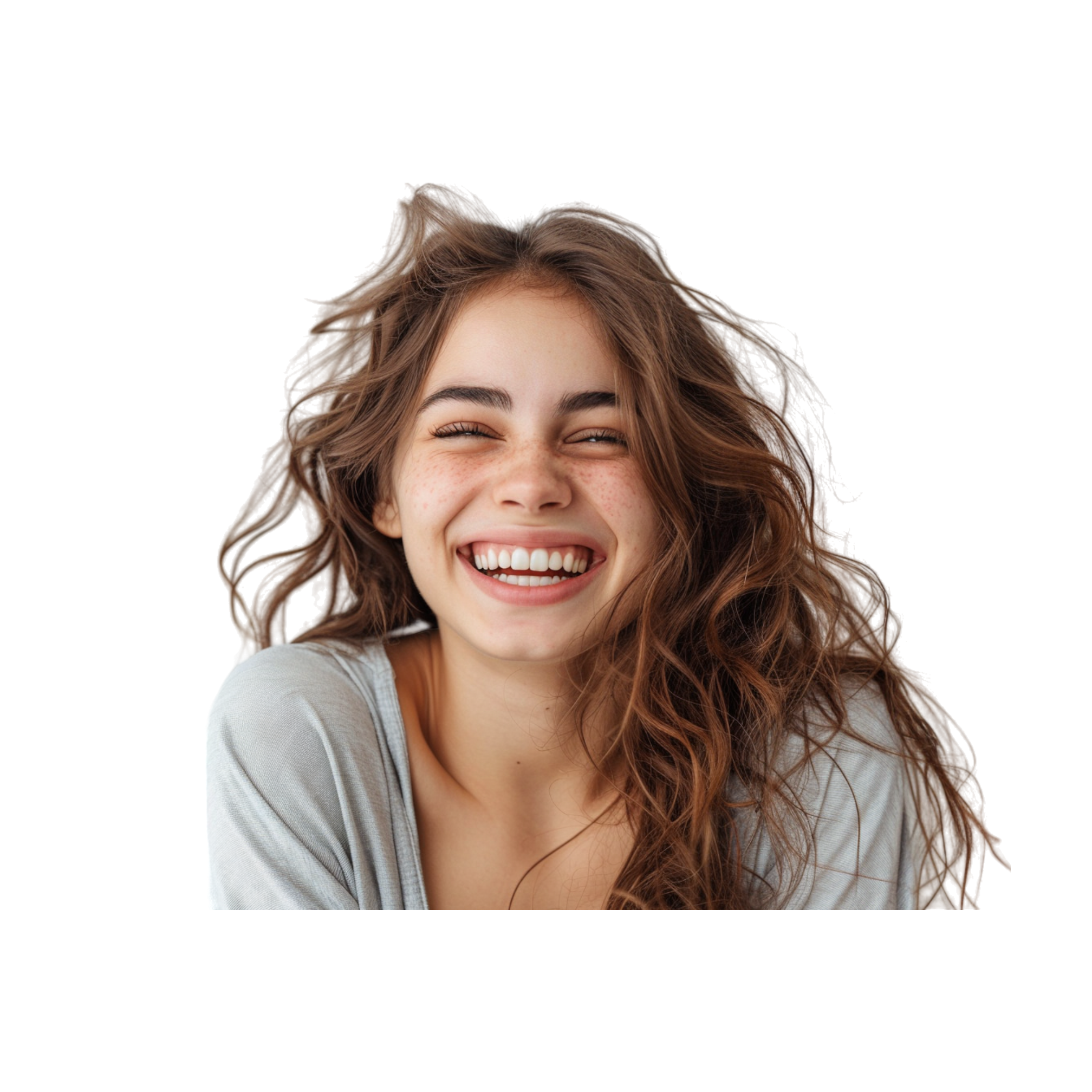 A woman smiling brightly.